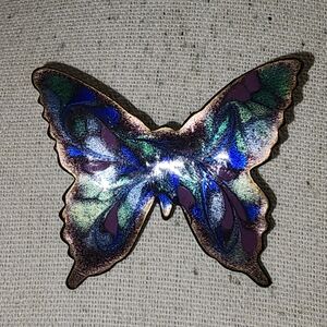 Vintage Inga Carlson Swirled Enamel Copper Butterfly Brooch